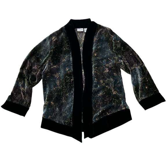 Chico's Silk Blend Floral Flocked Velvet Burnout Jacket  Size 2/M Whimsy Goth - Picture 1 of 6